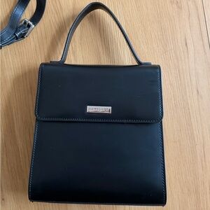 Structured Black Top-Handle Satchel with Silver Plaque